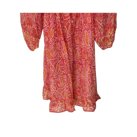 Cleobella Orange Paisley Print Button Front Boho Bohemian Grace Mini Dress Small - Picture 4 of 12
